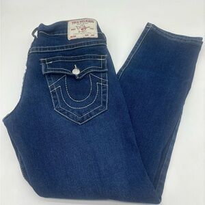 NWT True Religion Geno Relaxed Slim Jeans Blue Thick Stitch 30x30 Flap Pockets
